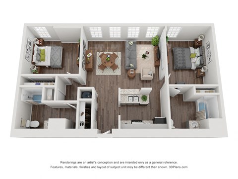 2 Bedroom Loft Floor Plan | 991 Sq. Ft. at Crogman School Lofts, Atlanta